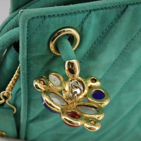 CHANEL V stitch Shoulder Bag Nylon Green Gold CC Auth - Picture 5 of 15